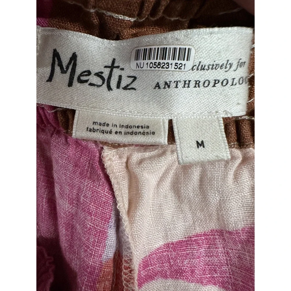 Anthropologie Somerset Shorts Womens M Pink Brown Linen Blend Geometric Print